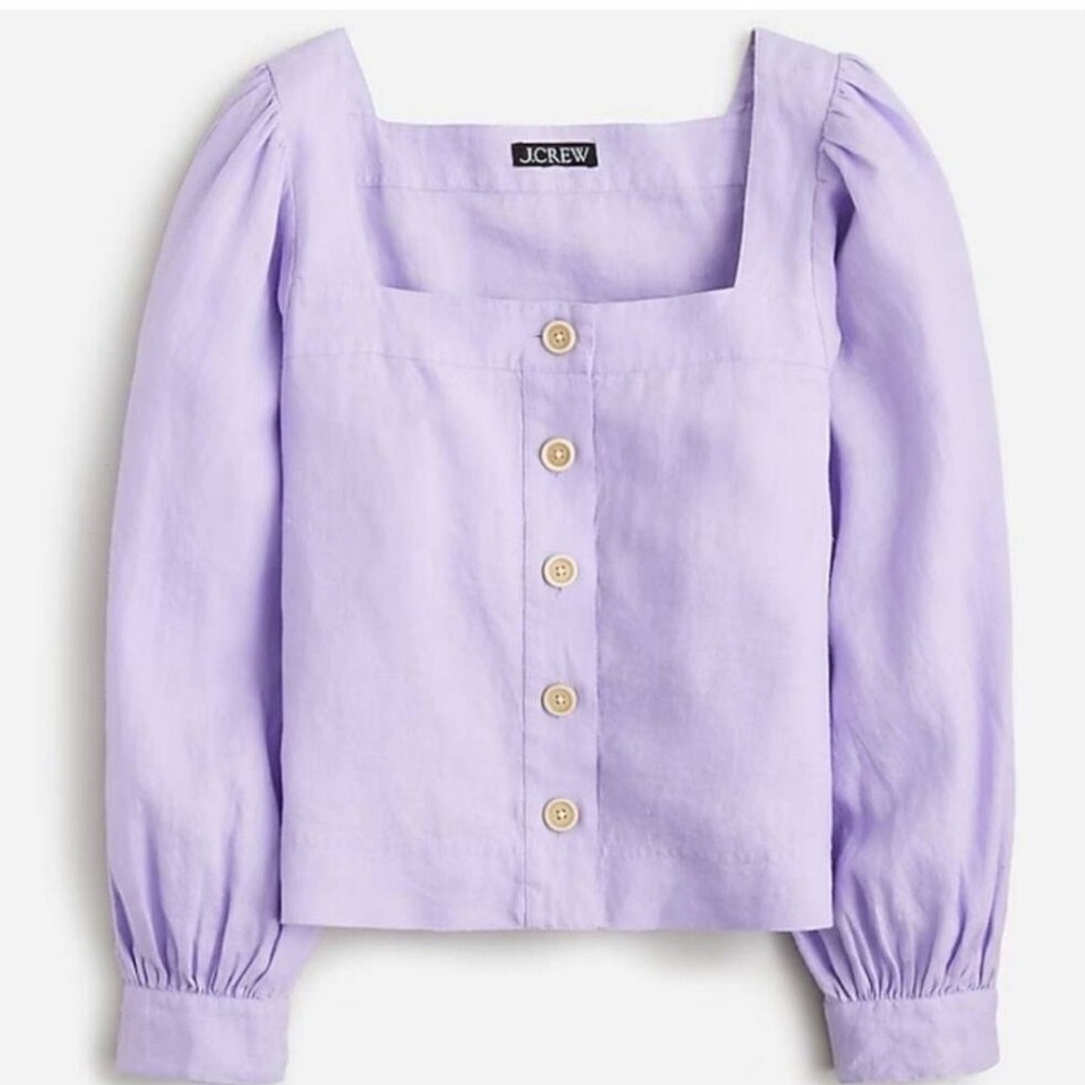Linen Square Neck top with Bubble sleeves